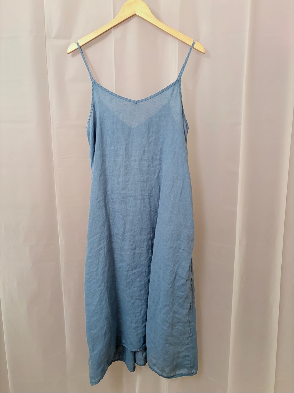Eileen Fisher Linen Lagoon Blue Strappy Slip Midi Dress